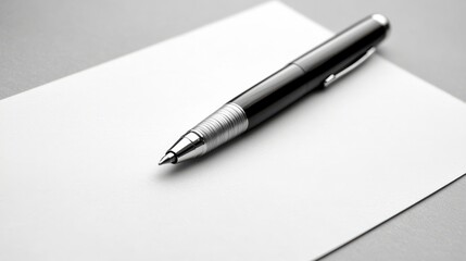 Gray background with a white paper and pen, space for text