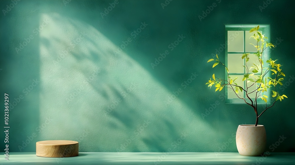 Aufkleber minimalist 3d studio room setting with a forest green background empty floor and wall a product podi