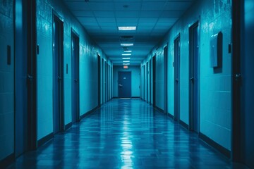 Empty Hallway with Doors Leading to Unknown Rooms