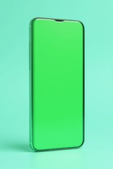 modern smartphone showcasing a luminous green screen, complemented by a black bezel and gently curved corners