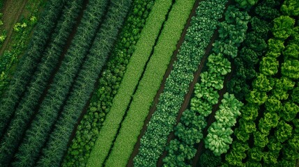 Vibrant Green Crops in Perfectly Organized Rows Under the Golden Sun of a Peaceful Rural Landscape