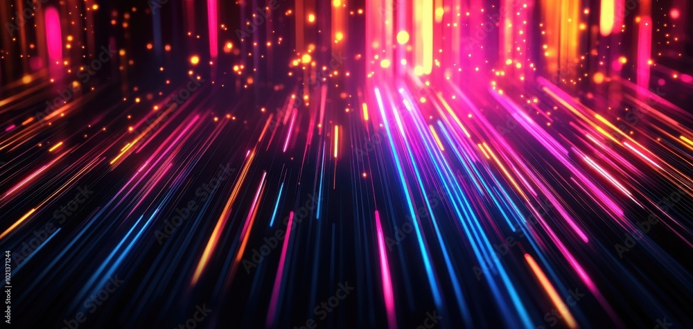 Poster vibrant light streaks on a dark background, creating a dynamic visual effect.