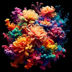 amazing abstract art composition colored smoke and flowers on a black background