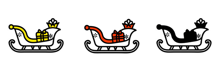 Santa's sleigh with gifts colorful icon set