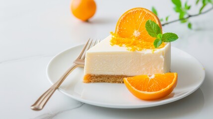 Orange-flavored cheesecake with a glossy orange topping