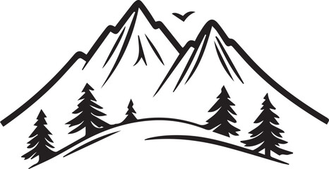 Obraz premium Mountain outline vector with the tree, Mountain range silhouette isolated vector illustration.