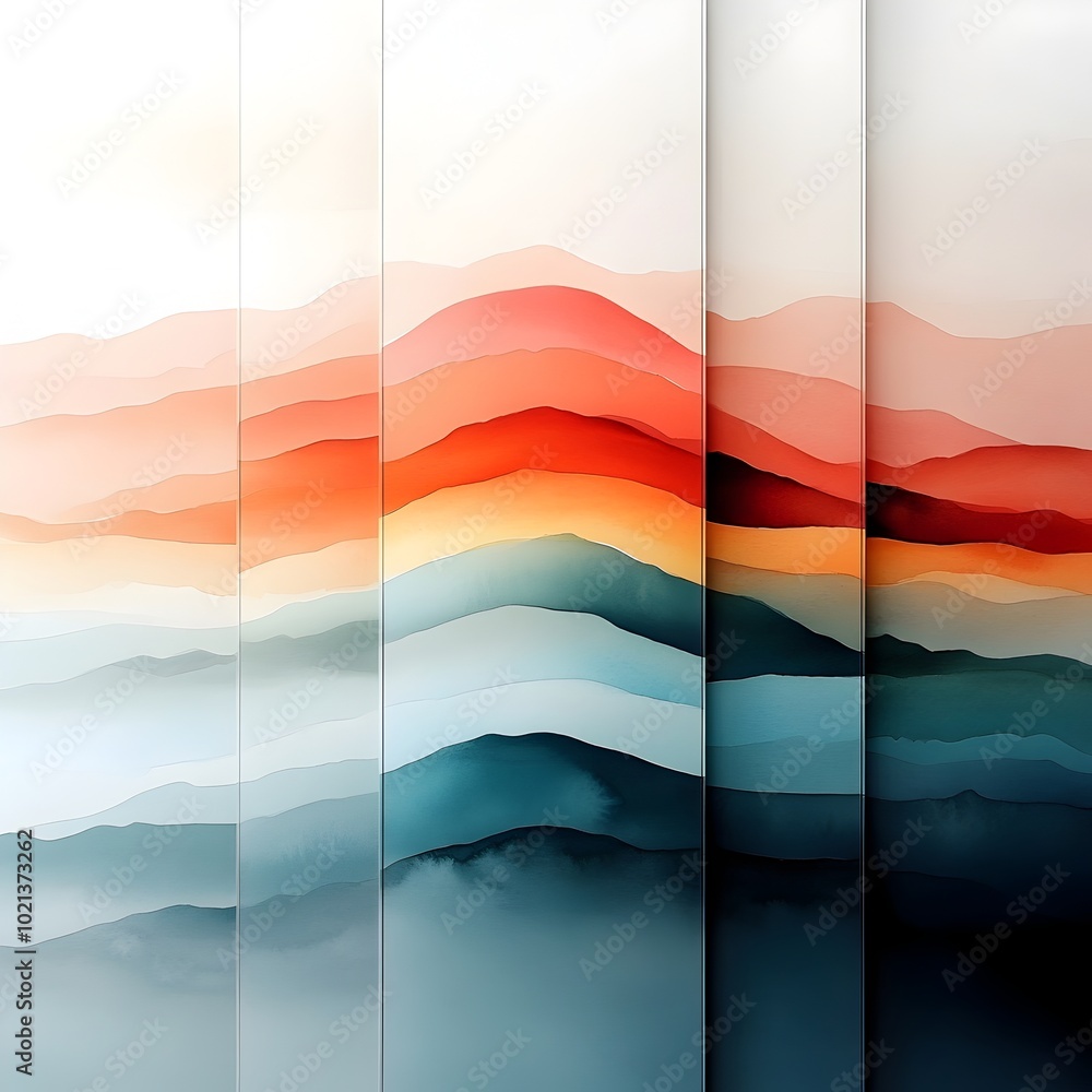 Poster serene abstract landscape with effortlessly blended color bands in a soft hazy watercolor arrangemen