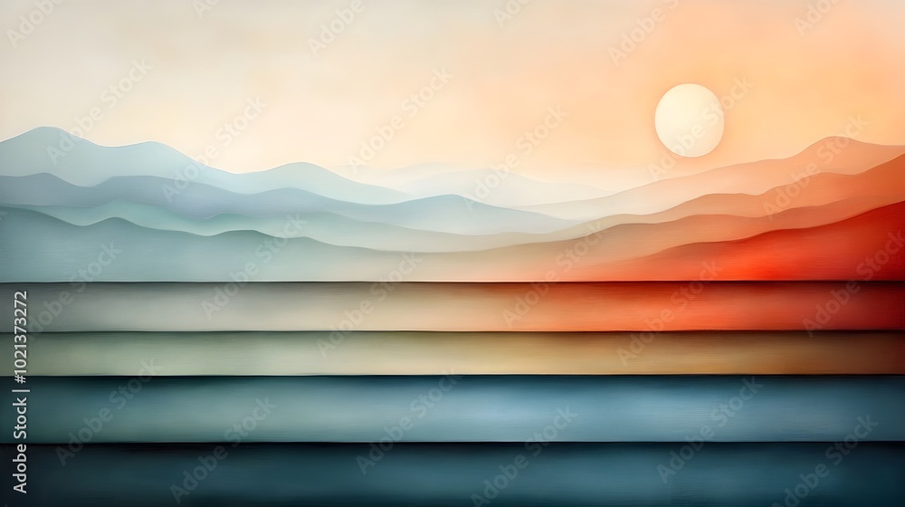 Aufkleber a serene and contemplative abstract landscape painting featuring a tranquil arrangement of horizonta