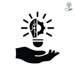 Idea icon. light bulb on hand, business idea. simple design style. strategy, innovation, solution, education logo. vector design template