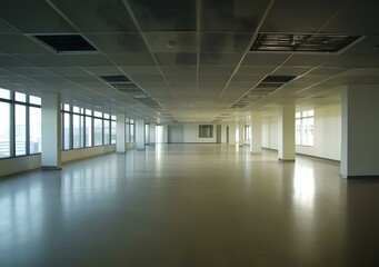 Empty Modern Office Space with Large Windows and White Walls