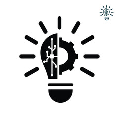 Creative idea icon. gear in a light bulb. simple design style.  Thin sign of maintenance, innovation, solution, education logo. vector design