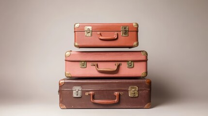 Set of vintage suitcases stacked on top of each other, retro travel vibes
