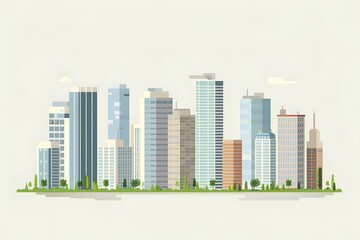 Fototapeta premium Modern City Skyline Illustration with Buildings and Trees
