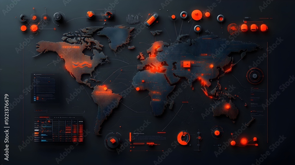 Poster futuristic global logistics network displaying intricate world map with real time monitoring of cont