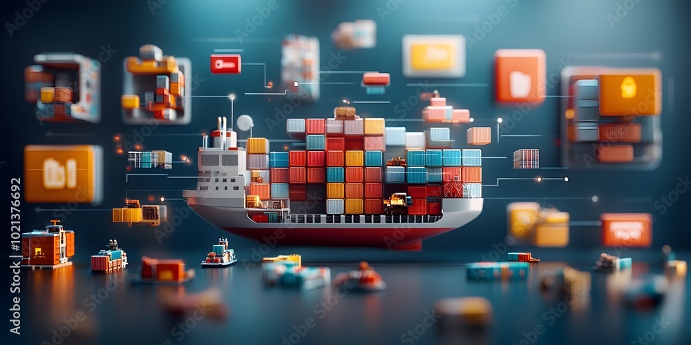 Poster streamlined global logistics powered by intelligence and real time data visualization 3d supply chai