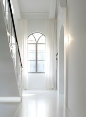 White Interior With Large Window And Stairs