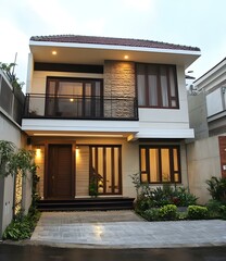 Modern Two Story Home with Stone Facade and Balcony