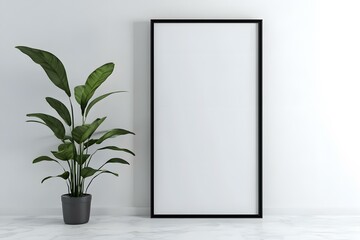 Blank Canvas Mockup with Green Plant and Black Frame