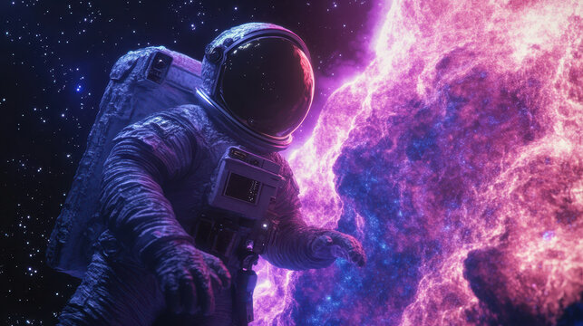 astronaut in a space suit is floating in space.