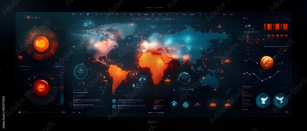 Poster futuristic ai driven global logistics command center with holistic visualization of worldwide export