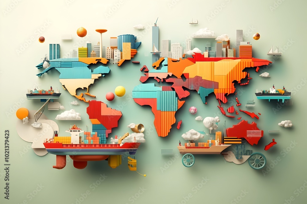 Poster global logistics innovation a comprehensive world map visualizing the dynamic flow of container ship
