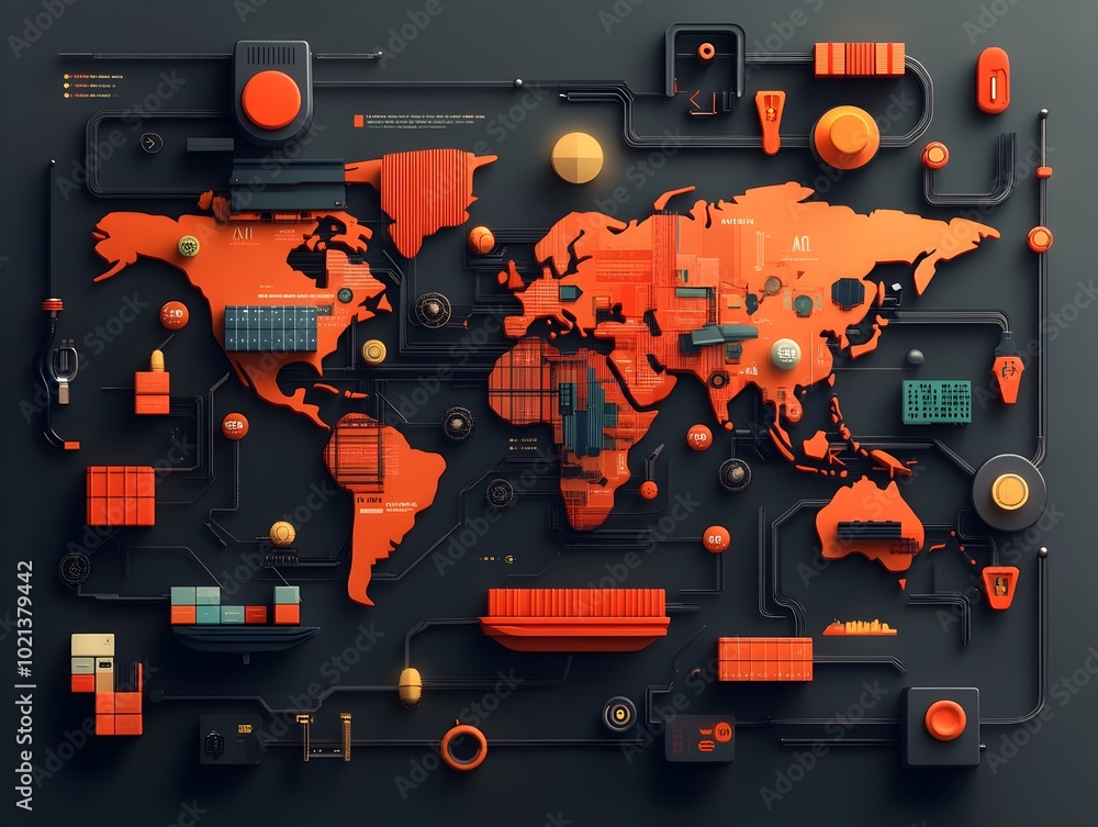 Poster ai powered global logistics visualizing real time container ship movements and optimizing complex su
