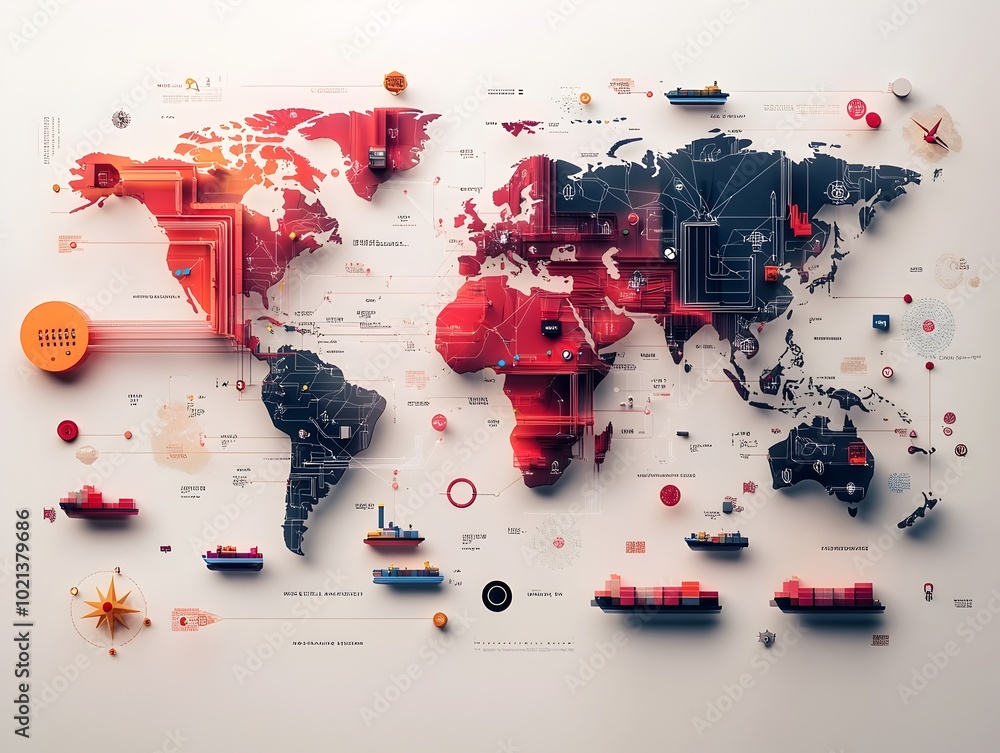 Poster expansive data rich world map showcasing the intricate web of ai powered international logistics wit