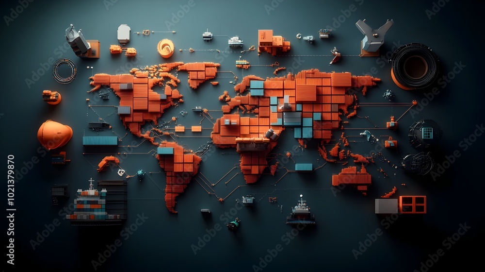 Poster ai driven global logistics evolving supply networks visualized through vibrant world map coordinatin