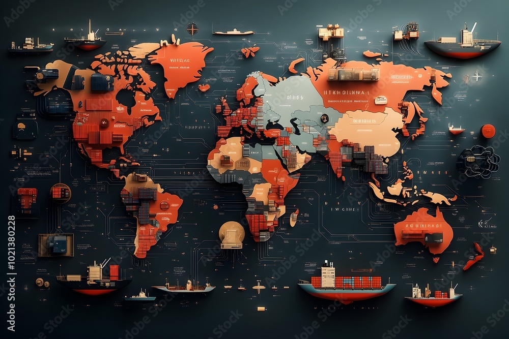 Aufkleber ai driven global logistics visualization a comprehensive map depicting the dynamic flow of container