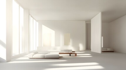 Fototapeta premium Minimalist Interior Design with Large Windows and Sunlight