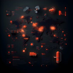 Obraz premium A cutting edge international logistics system featuring abstract world map visualizations dynamic overlays of trade flows and transportation data seamless end to end delivery