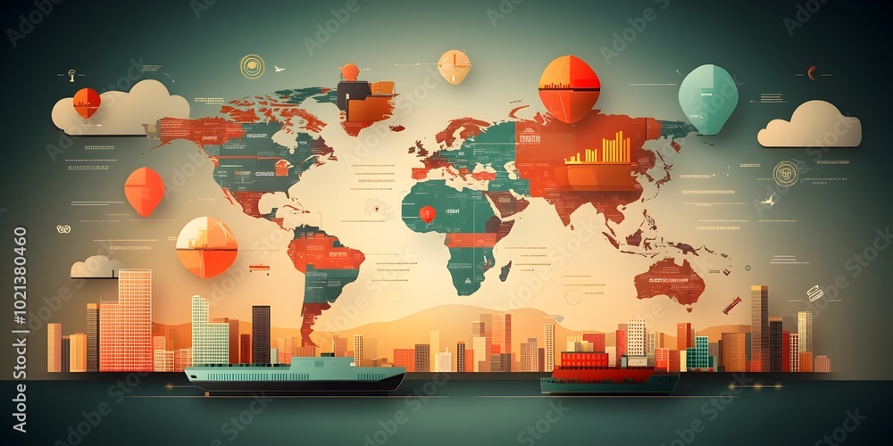Poster ai powered global logistics optimization and maritime container traffic data visualization a vibrant