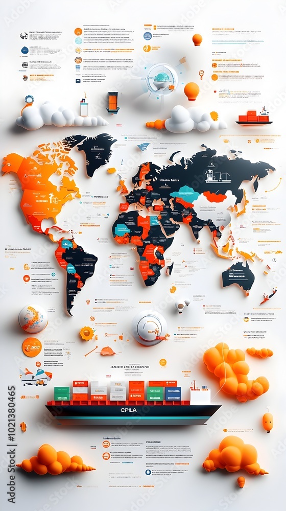Poster ai powered global logistics dashboard comprehensive world map charting import export flows automated