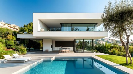 Fototapeta premium Modern Minimalist Villa with Swimming Pool and Terrace