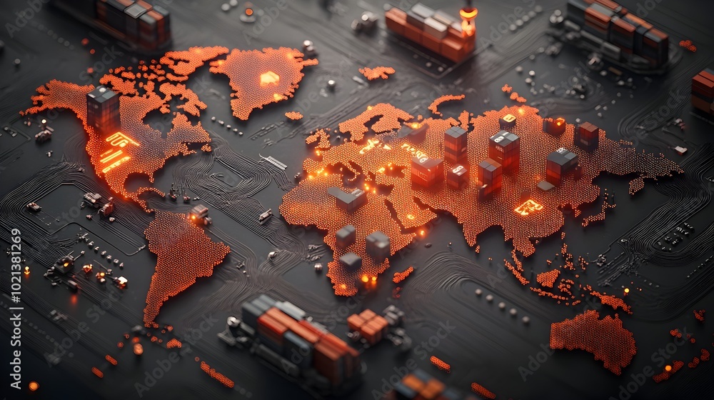 Aufkleber sleek minimalist data visualization depicting the intricate global logistics network and internation