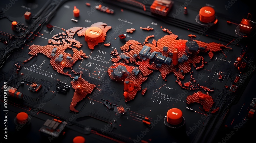 Poster ai powered global logistics network featuring a detailed world map that coordinates supply chains an