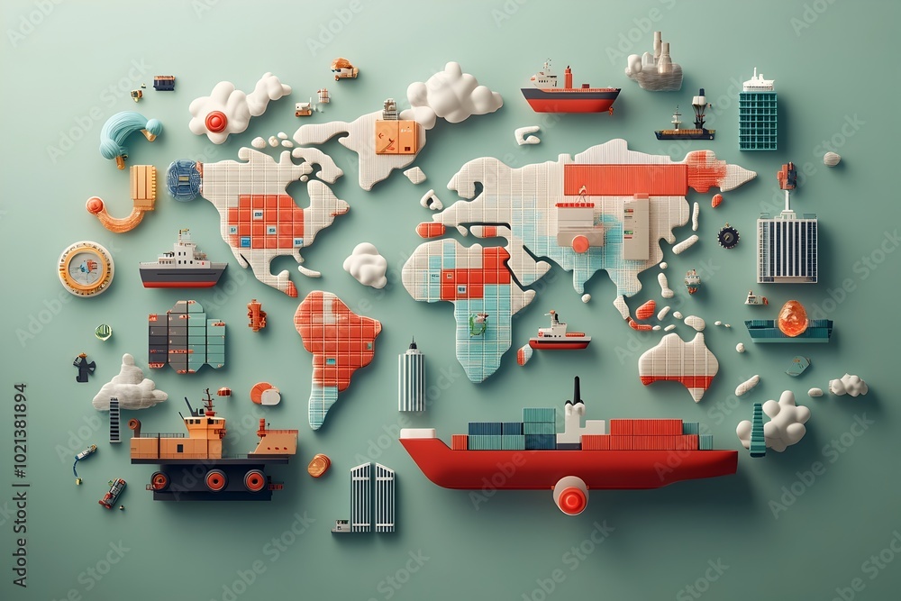 Poster ai driven global logistics innovation a dynamic world map visualizing the flow of container ships an