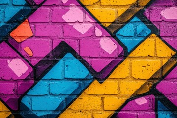 Naklejka premium Colorful Graffiti on a Brick Wall with Geometric Shapes