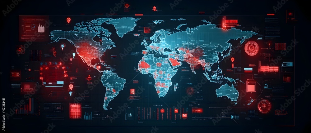 Poster expansive global logistics overview map powered by advanced technology detailed tracking and visuali