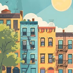 Fototapeta premium Colorful Row Houses in a Sunny Day