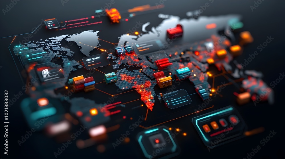 Aufkleber sophisticated ai powered global trade logistics network with detailed world map visualizing complex 