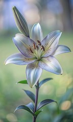 Fototapeta premium Elegant white lily in soft focus with gentle lighting.