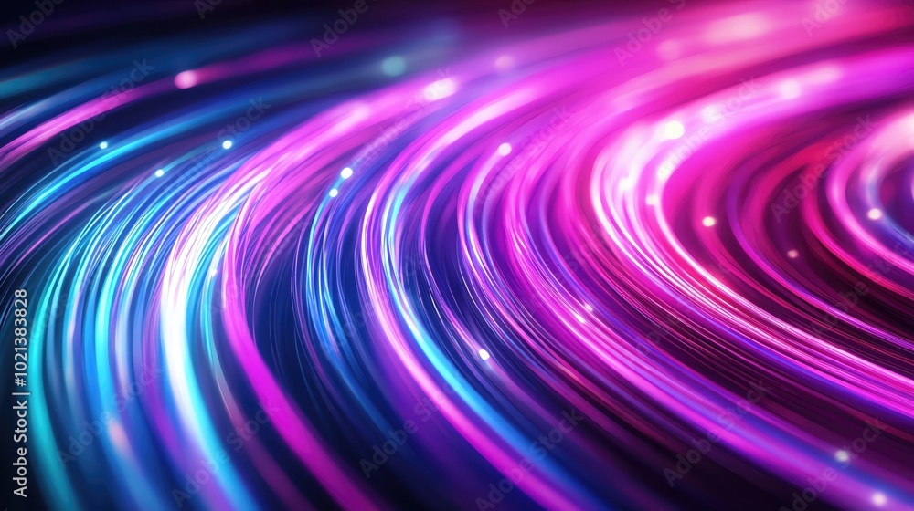 Poster vibrant abstract background featuring dynamic waves of pink and blue light, creating a mesmerizing v