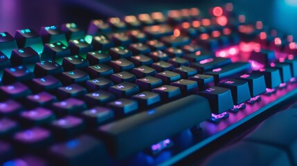 Obraz premium RGB Gaming Keyboard with Backlit Keys Closeup