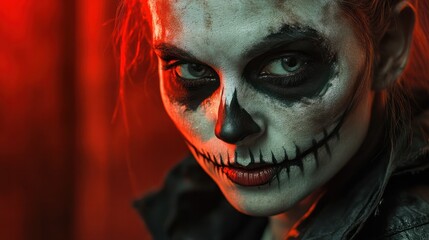 A woman with skull make up.