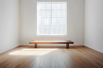 Fototapeta premium Minimalist Interior Design with Wooden Bench and Large Window
