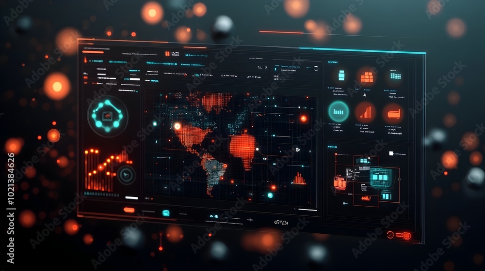 Poster futuristic ai powered logistics management system monitoring global trade flows and supply chain wit