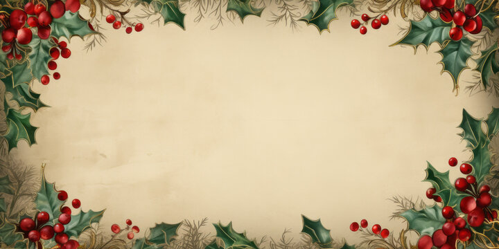 Vintage Floral Christmas Frame with Golden Ornament for Elegant Invitation Card Design,Generated By Ai