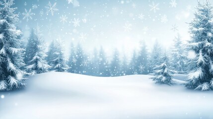 beautiful white empty winter idyll, shiny snowflakes on blurred winter landscape, christmas background with advertising space on snow cover, holiday season backdrop