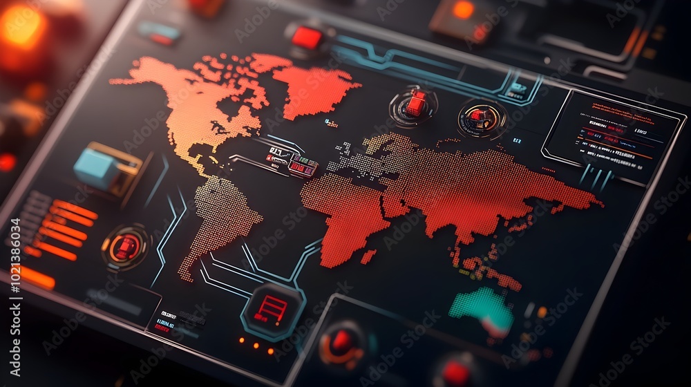 Poster cutting edge ai powered international logistics network featuring an intricate world map displaying 